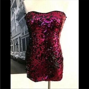 Sequin Red & Black Strapless Party Dress
